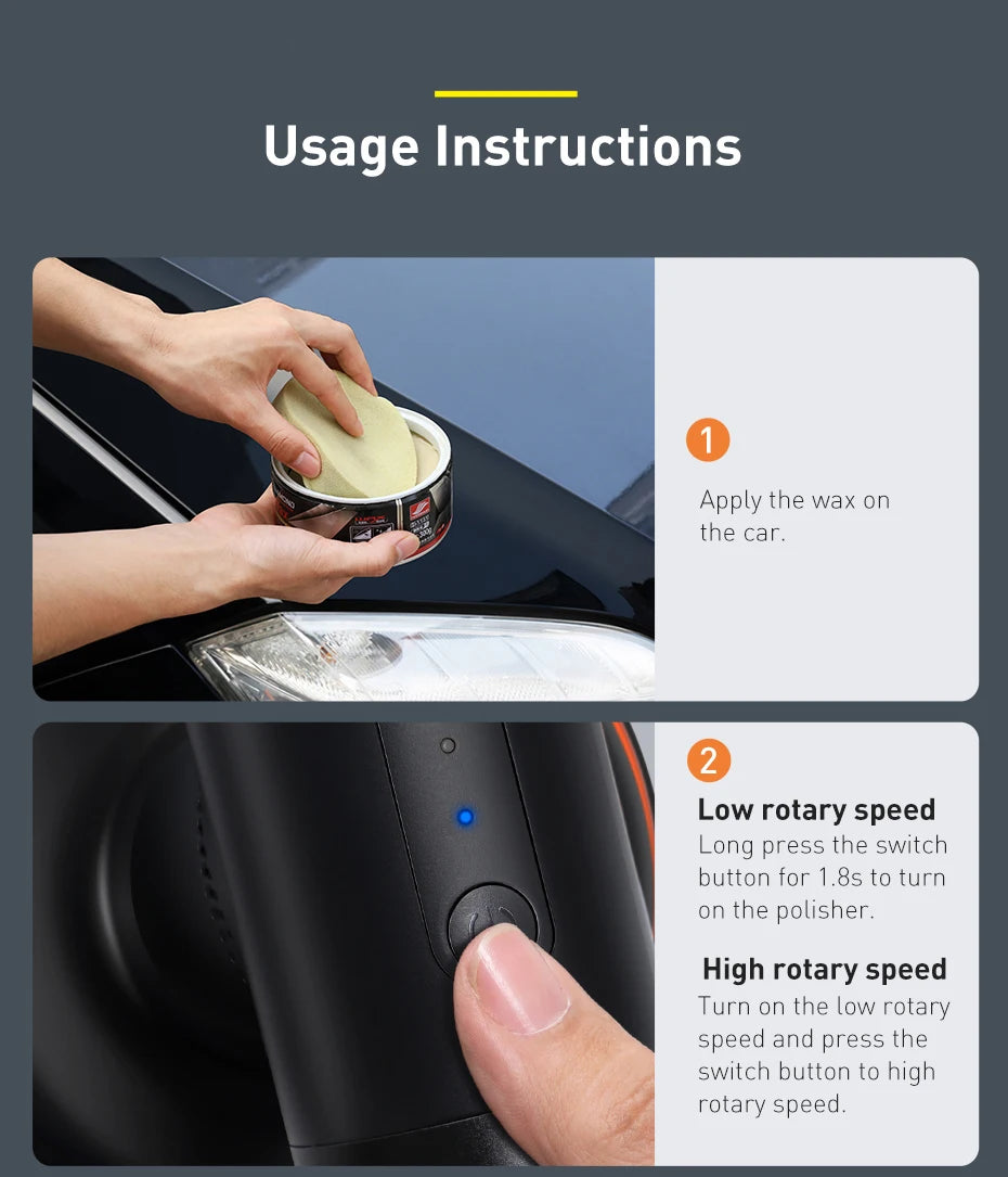 Baseus Car Polishing Machine Electric Wireless Polisher 3800rpm Adjustable Speed Auto Waxing Tools Accessories