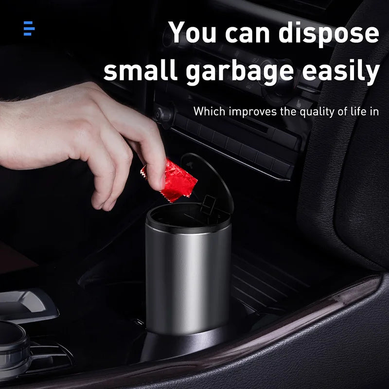 Baseus Alloy Car Trash Bin - Compact Garbage Can & Organizer