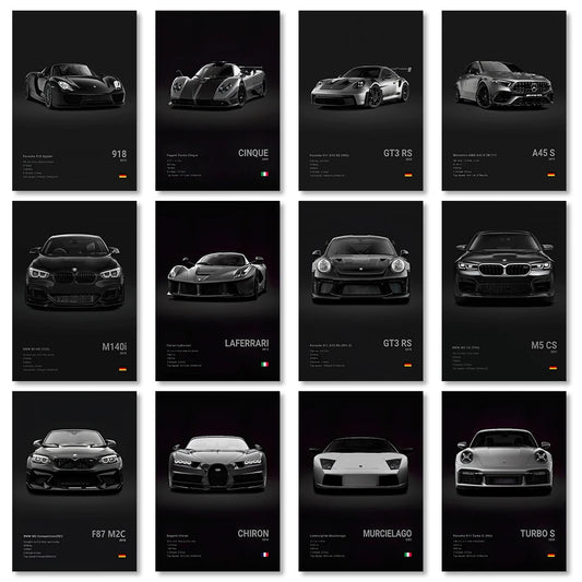 Famous Cars Canvas Art Print - M5, 918, GT3, G63, STO, SLS - Modern Wall Decor Poster