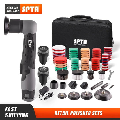 SPTA 12V Cordless Mini Car Polisher - Portable RO/DA Machine with 1/2/3 Inch Pads