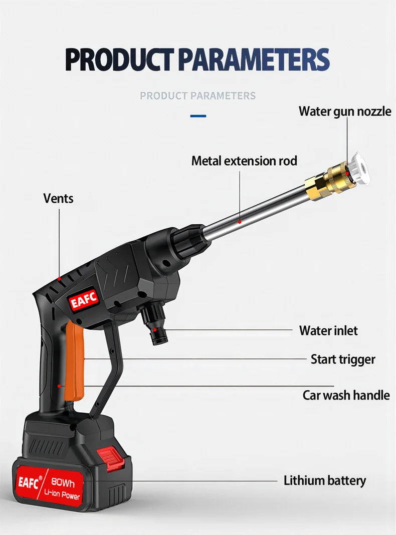 60Bar 21V Cordless Pressure Washer - Electric Car Wash Gun