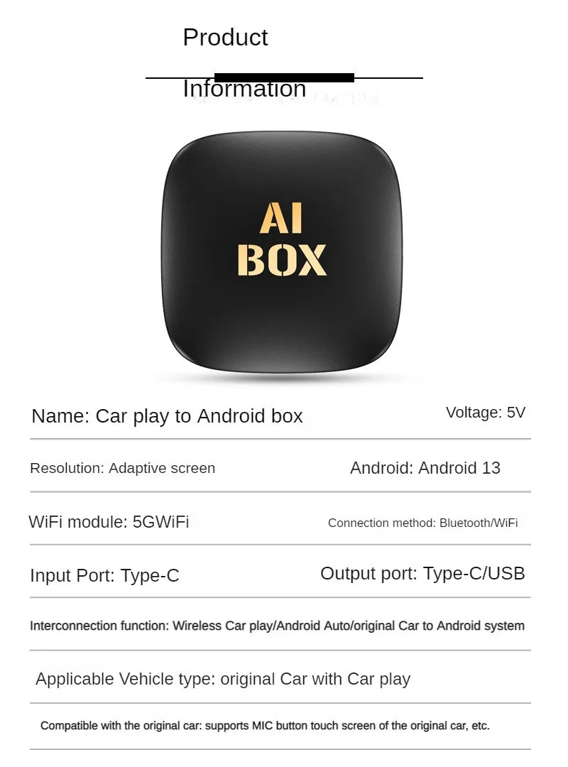 Android 13 Ai Box Wired to Wireless Carplay Android Auto Adapter WiFi